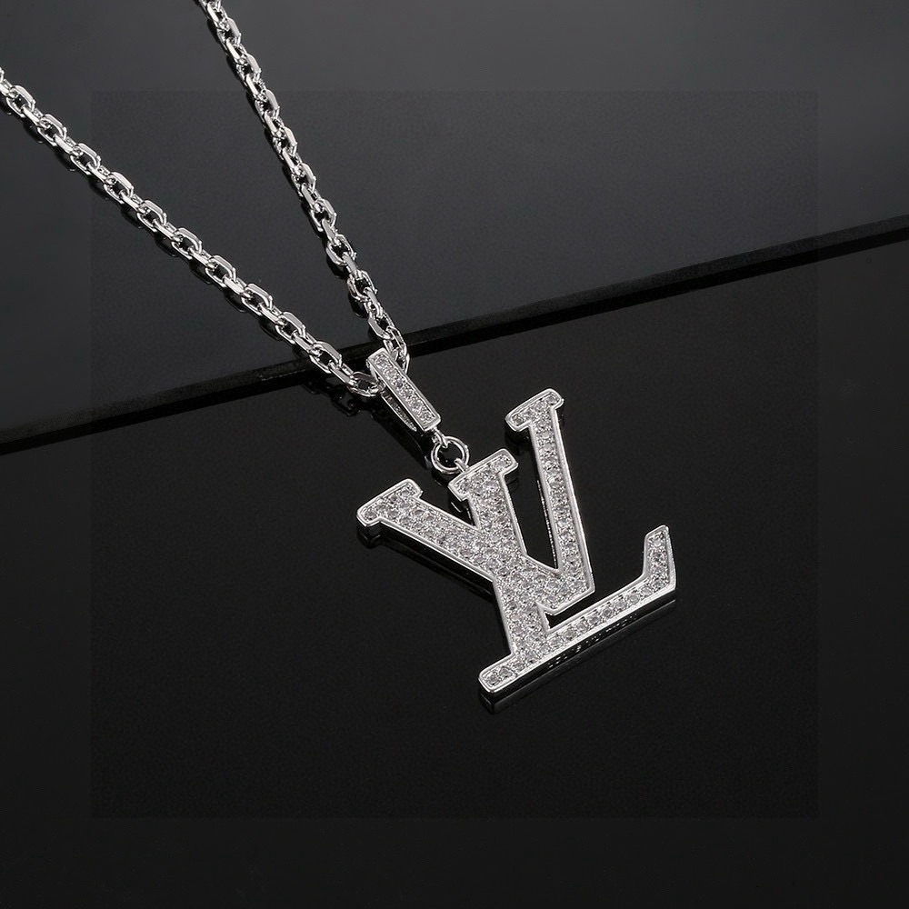 ルイ・ヴィトン LV イニシャル ストラス ネックレス シルバー 詳細画像 1