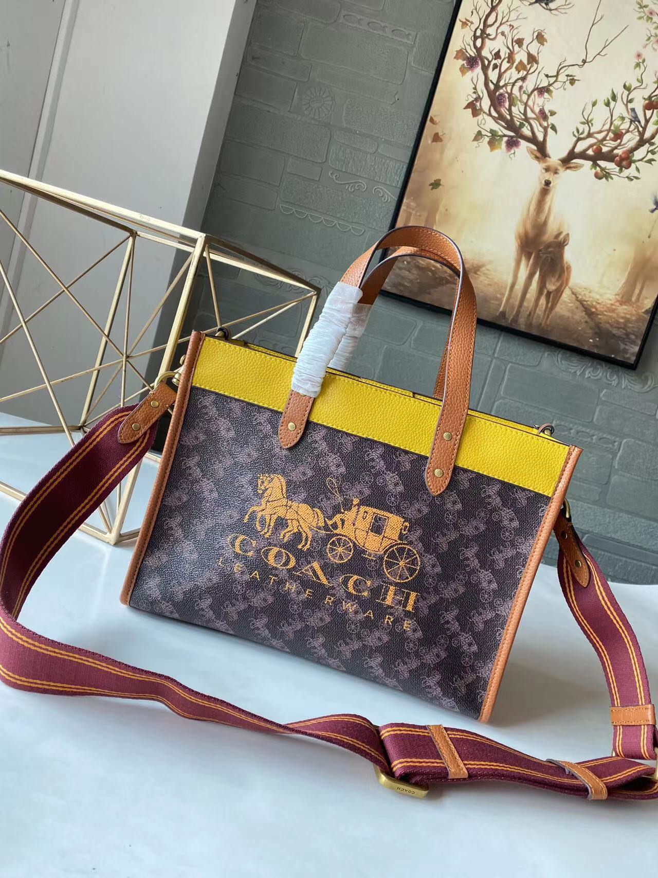 コーチ Field Tote 30 キャリッジプリント ブラウン 詳細画像 2
