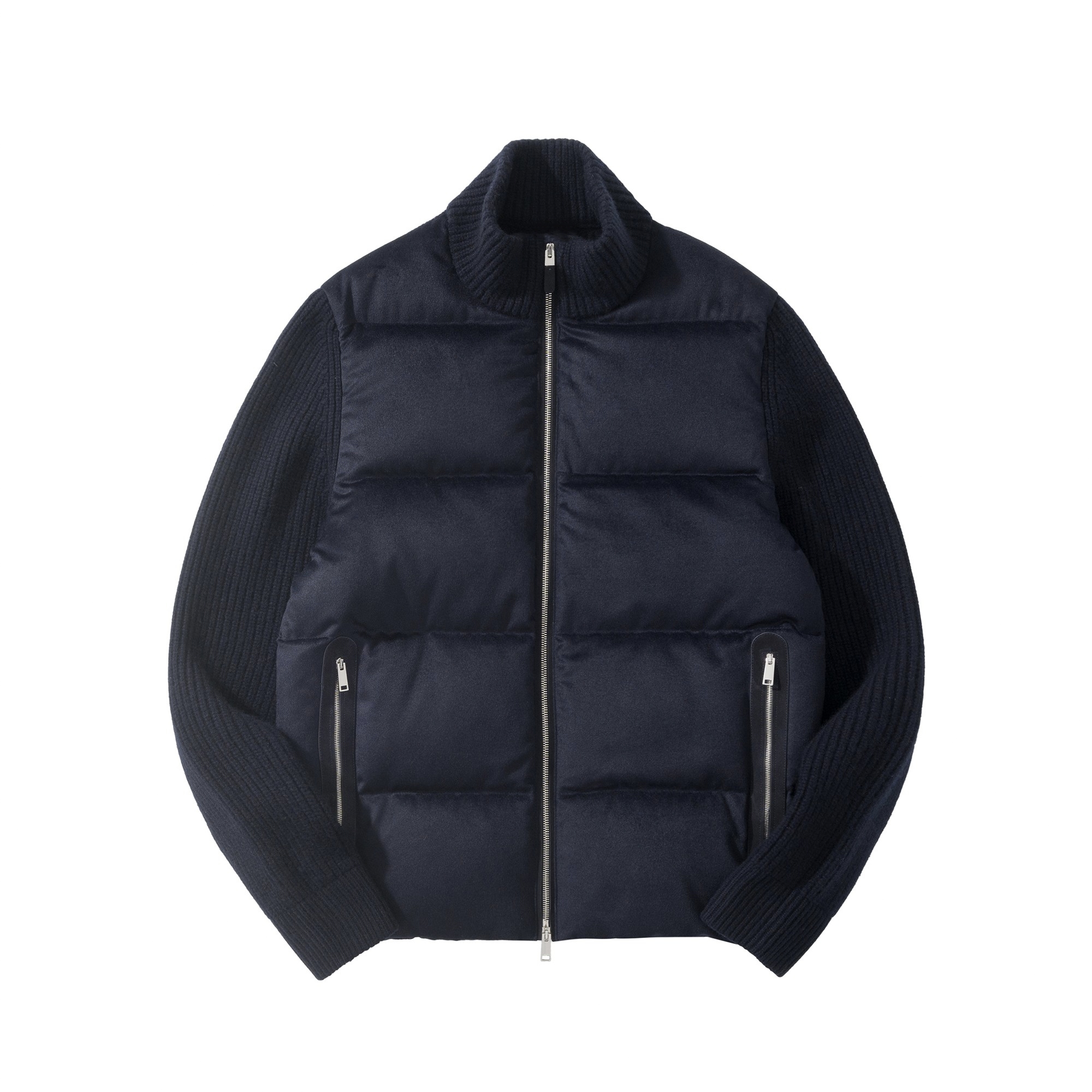 ゼニア Oasi Cashmere フルジップ ショートキルティングジャケット ネイビー 詳細画像 1