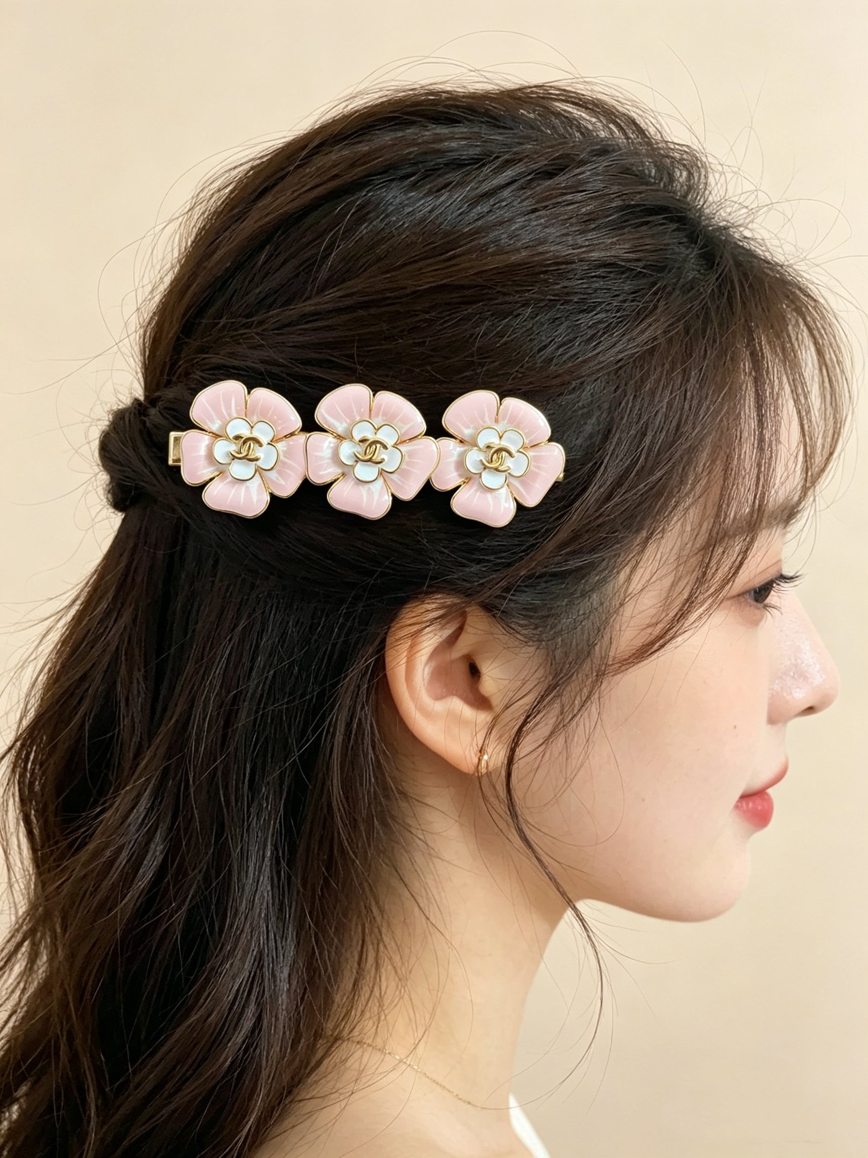 シャネル カメリア ヘアクリップ ピンク／ホワイト 詳細画像 2