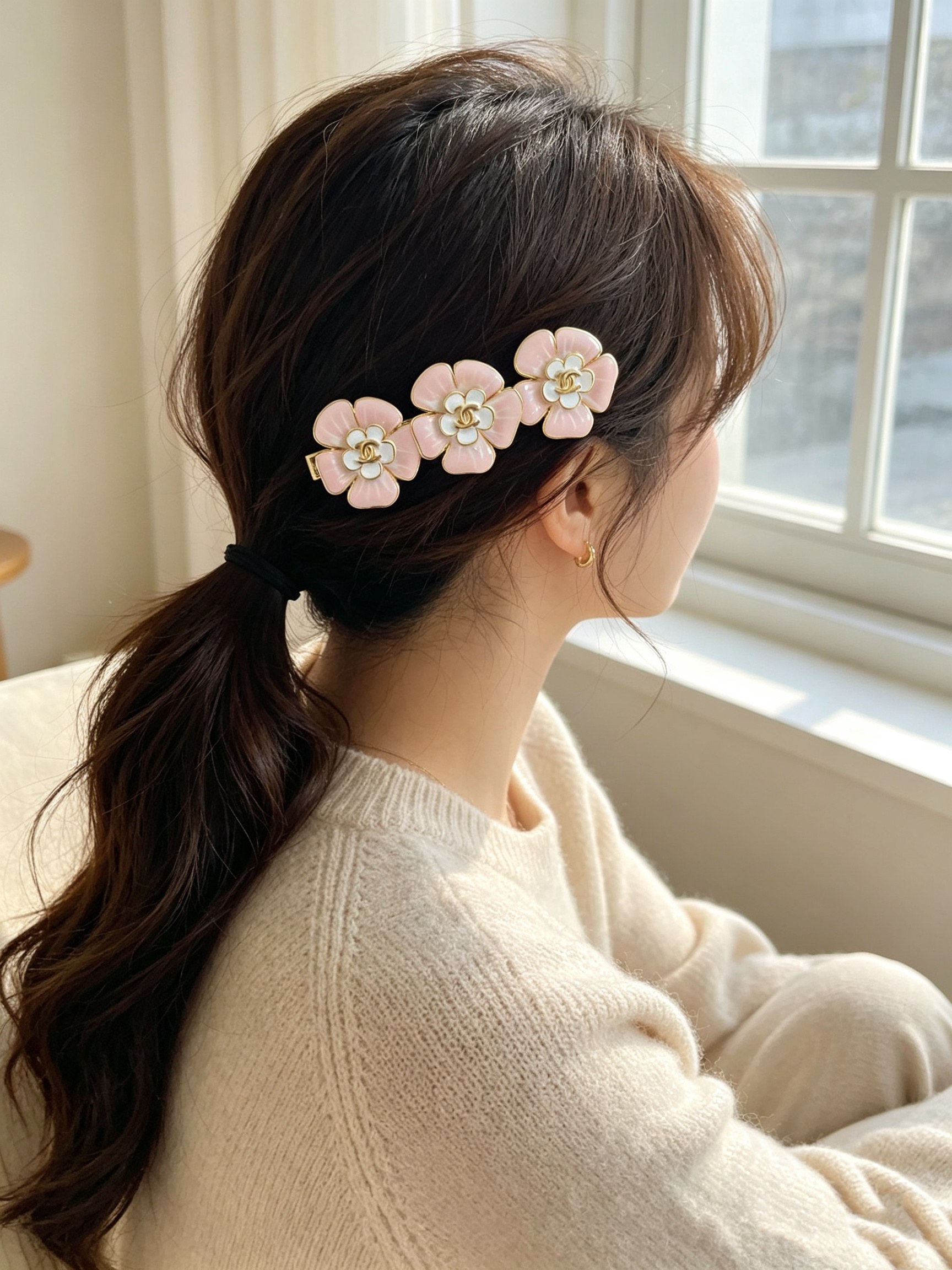 シャネル カメリア ヘアクリップ ピンク／ホワイト 詳細画像 3