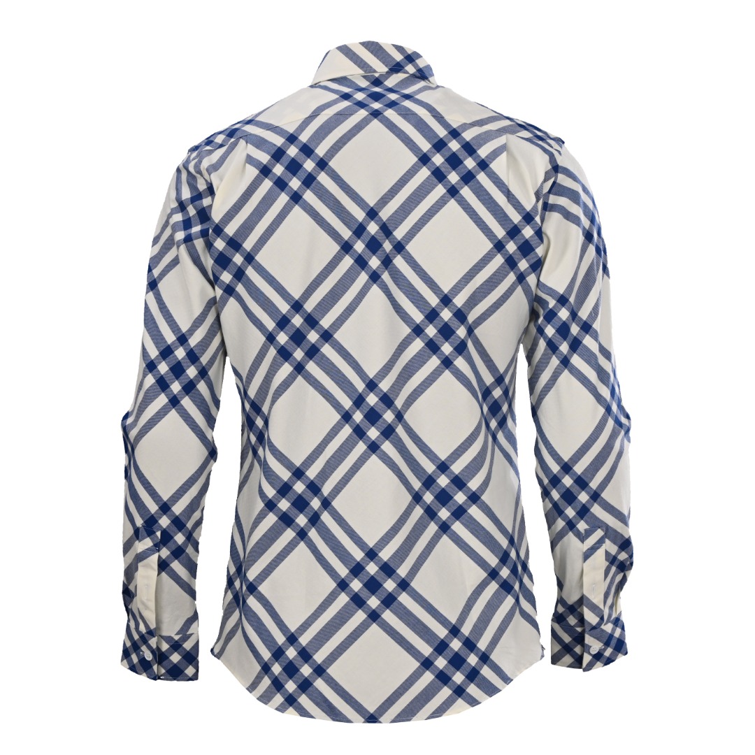 バーバリー チェック コットン 長袖シャツ ブルー×ホワイト ストライプ 詳細画像 3