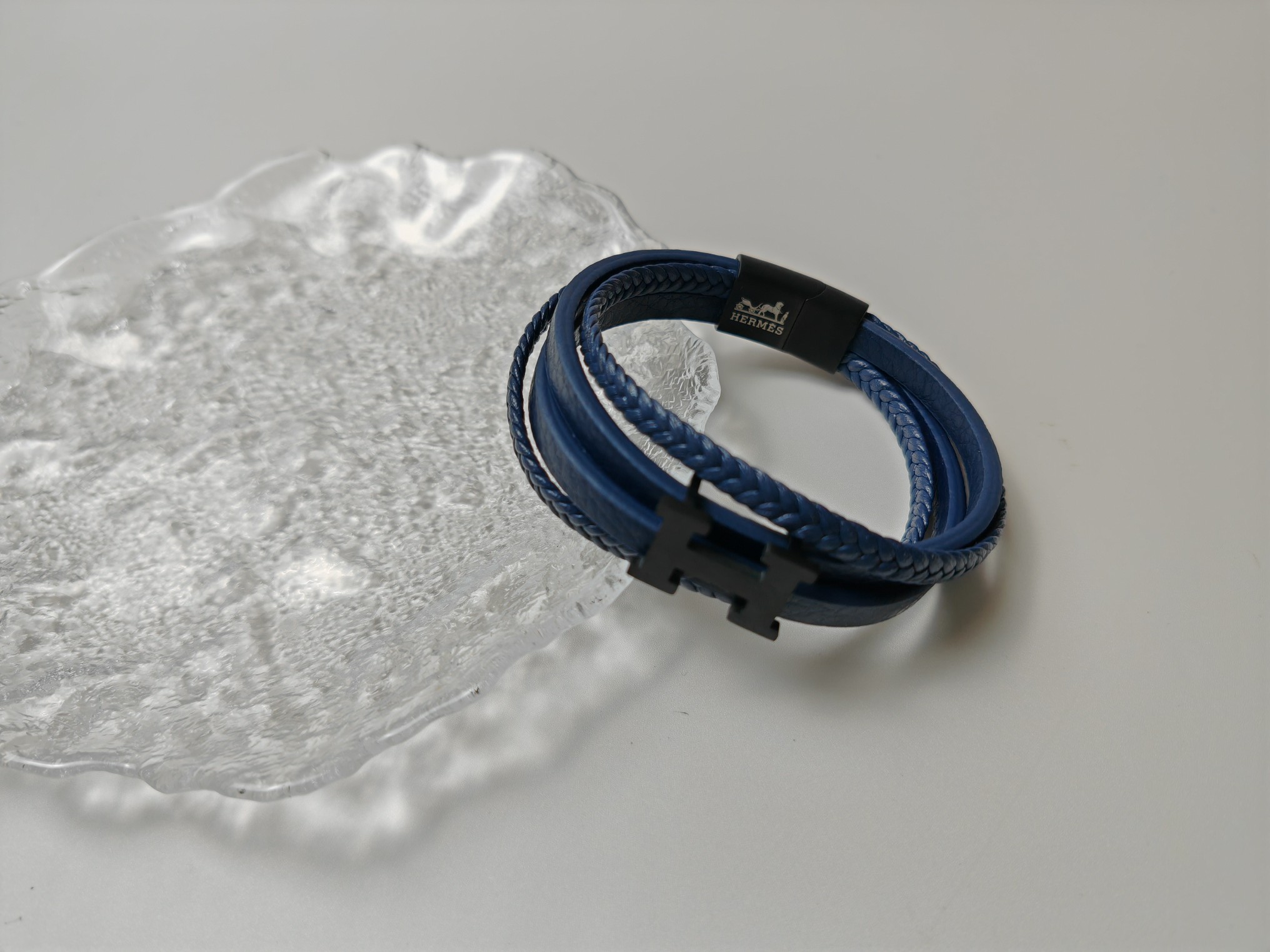 エルメス 多層レザーブレスレット ブルー Hバックル 詳細画像 1