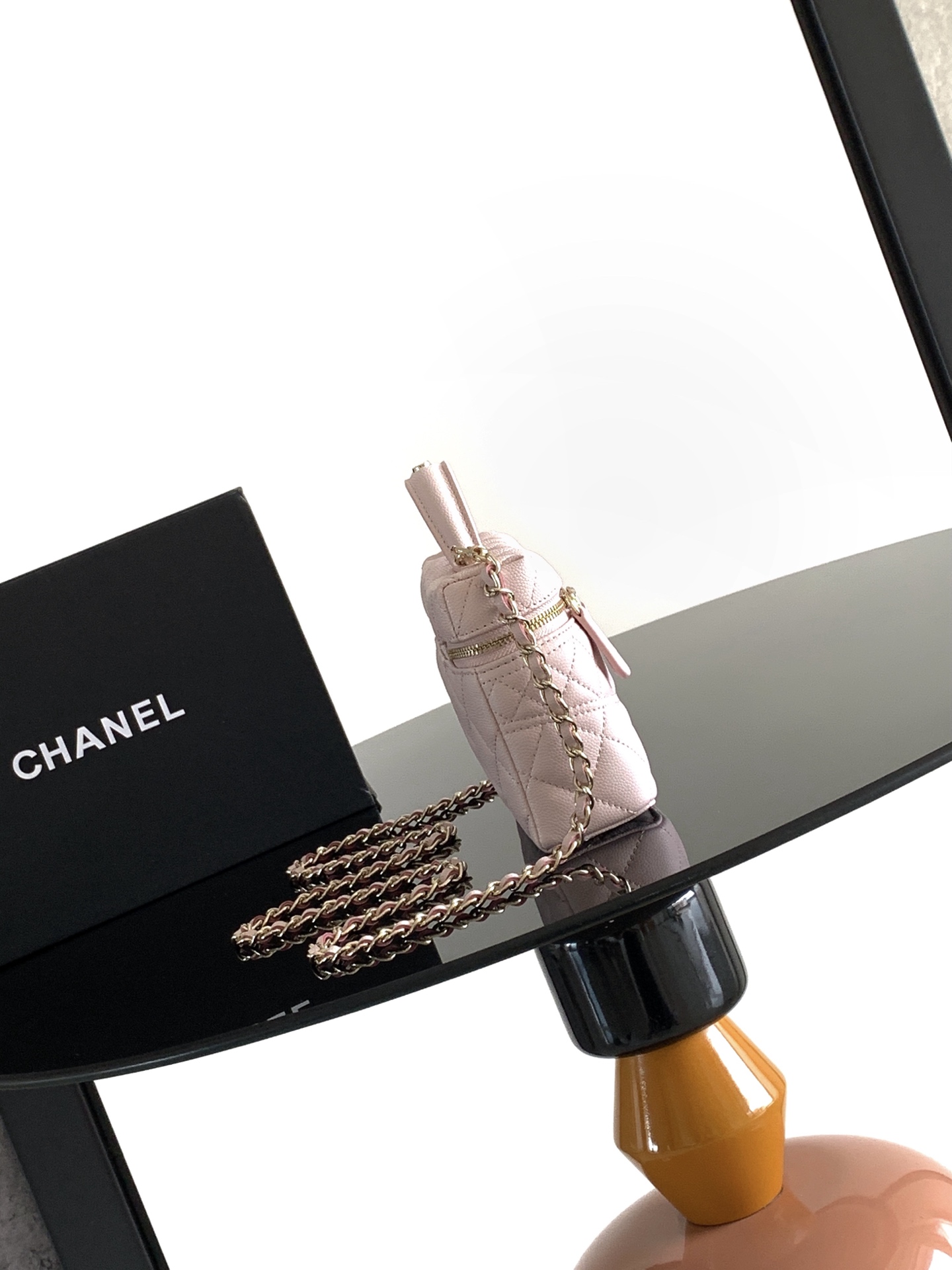 シャネル ラムスキン キャビア ボールパターン ランチボックス コスメバッグ チェーンショルダーハンドバッグ ピンク 5274 詳細画像 3