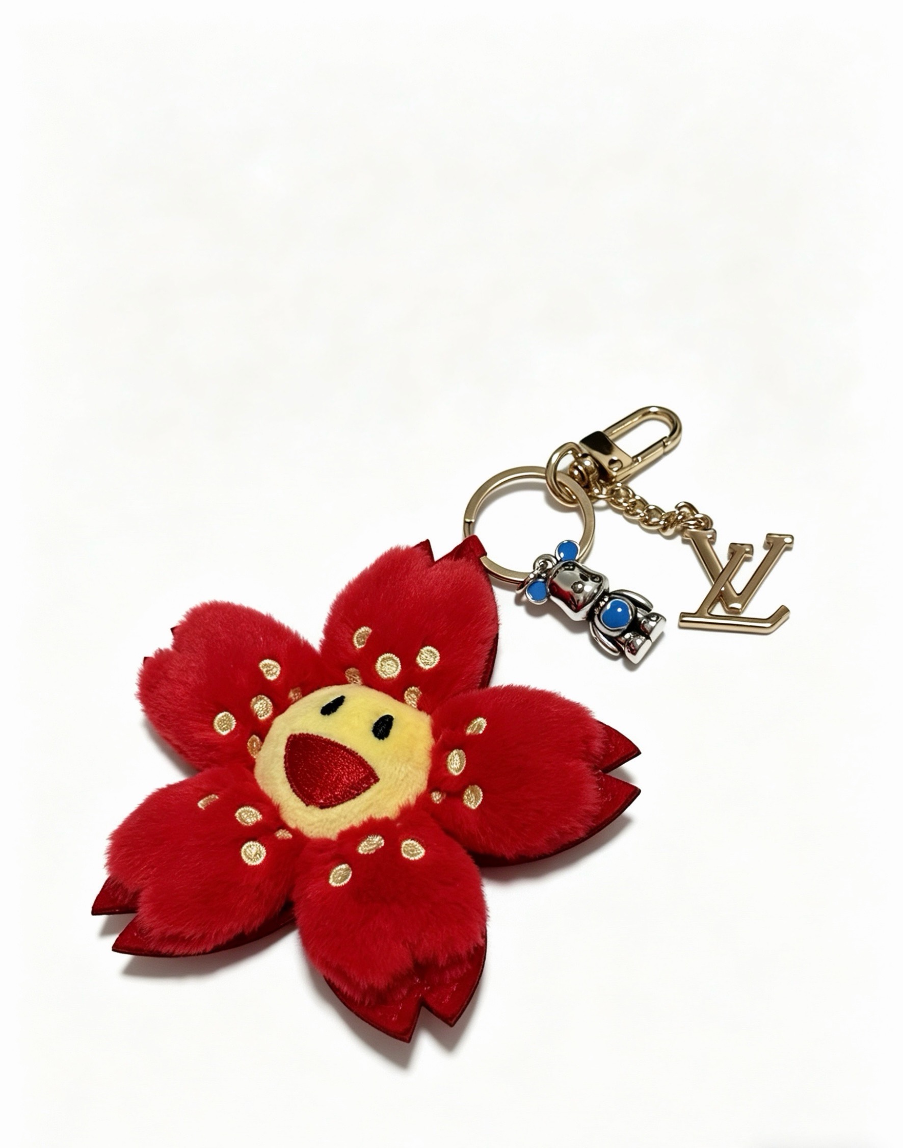 ルイ・ヴィトン Anger Forest フラワー バッグチャーム キーホルダー レッド 詳細画像 1