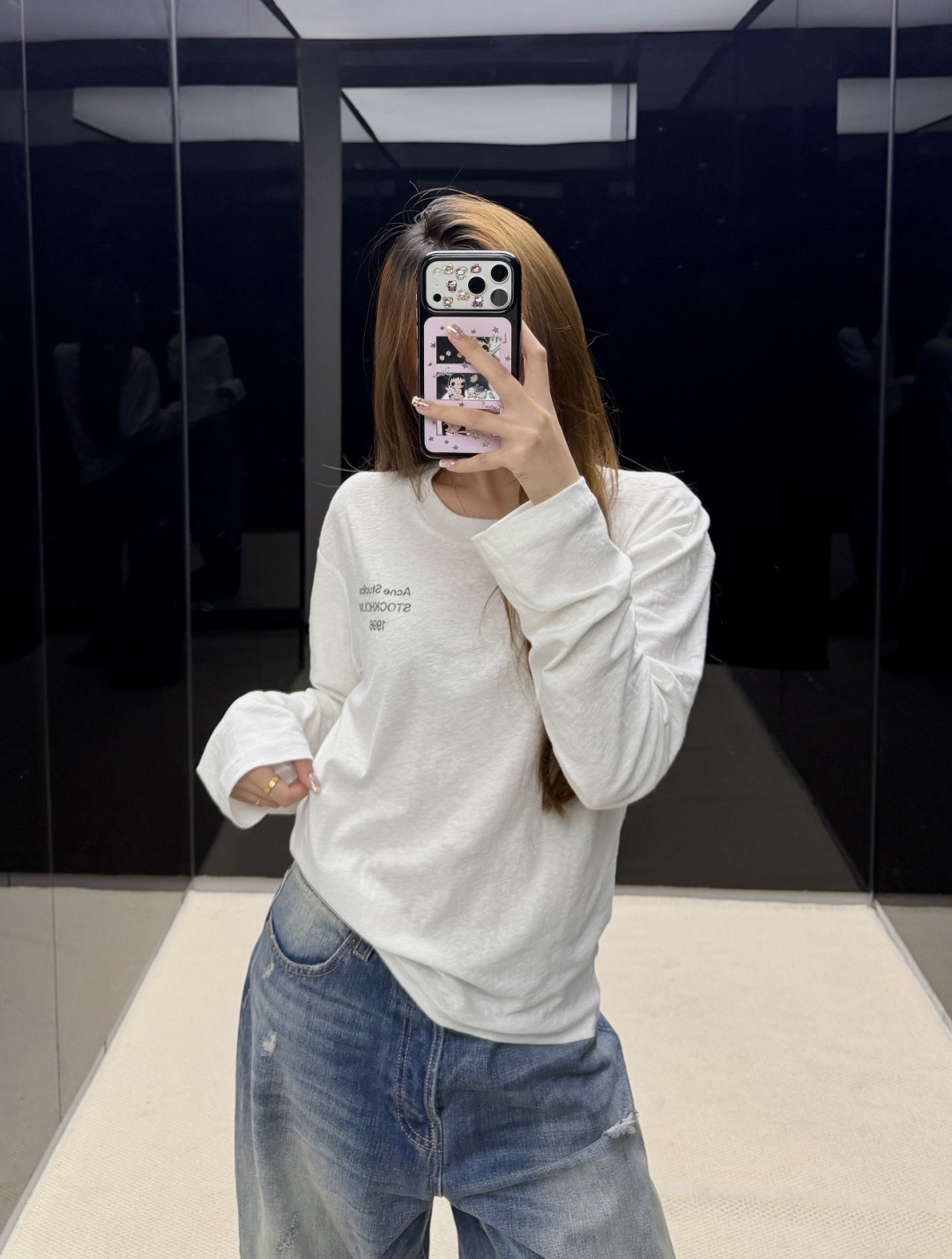 アクネ ストゥディオズ 1996 フロントロゴ 長袖Tシャツ ホワイト A644230
