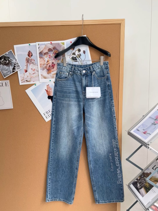 アレキサンダー ワン ストレートデニムパンツ ラインストーンロゴ ブルー A776270 詳細画像 1