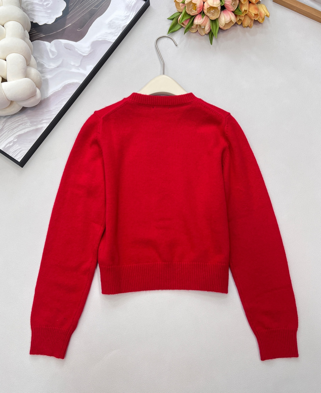 プラダ ロゴ刺繍 クルーネック ショート丈 ウールニット レッド P778260 詳細画像 2