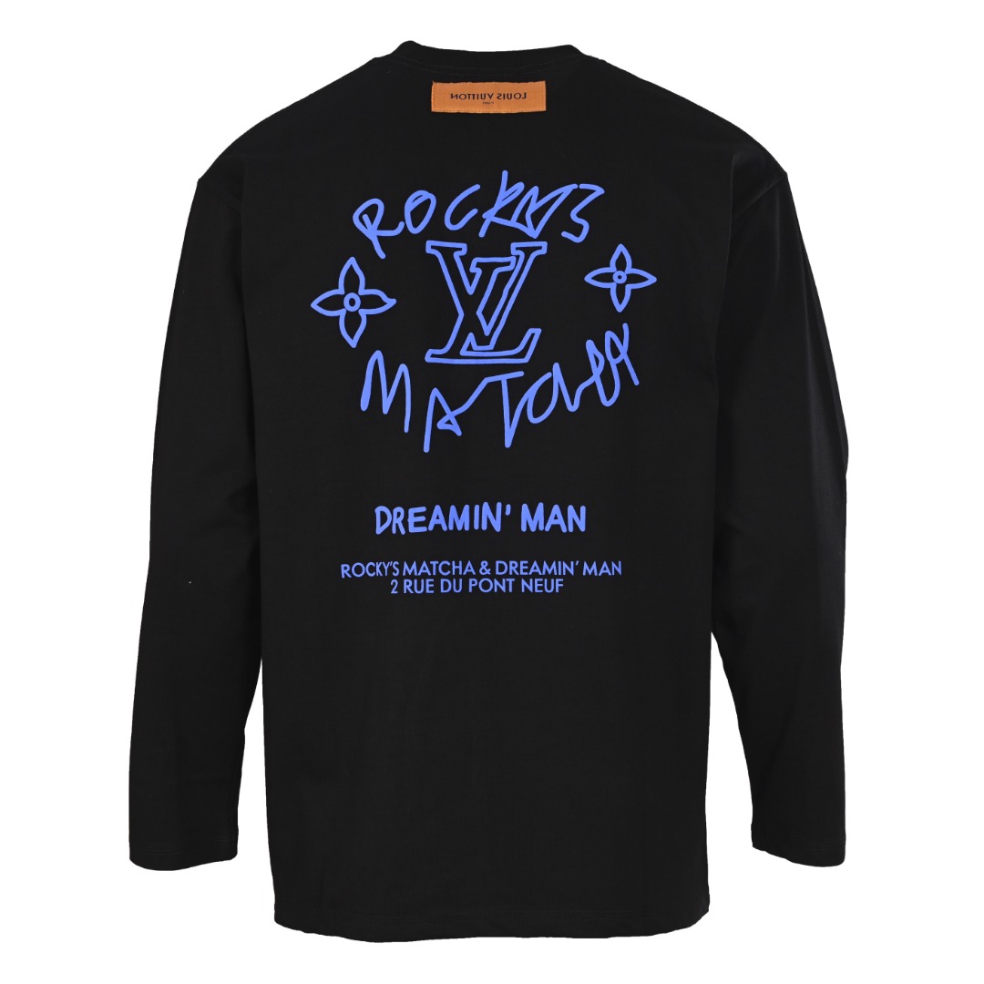ルイ・ヴィトン Dreamin' Man グラフィティ スローガンプリント 長袖Tシャツ ホワイト ブラック 詳細画像 3
