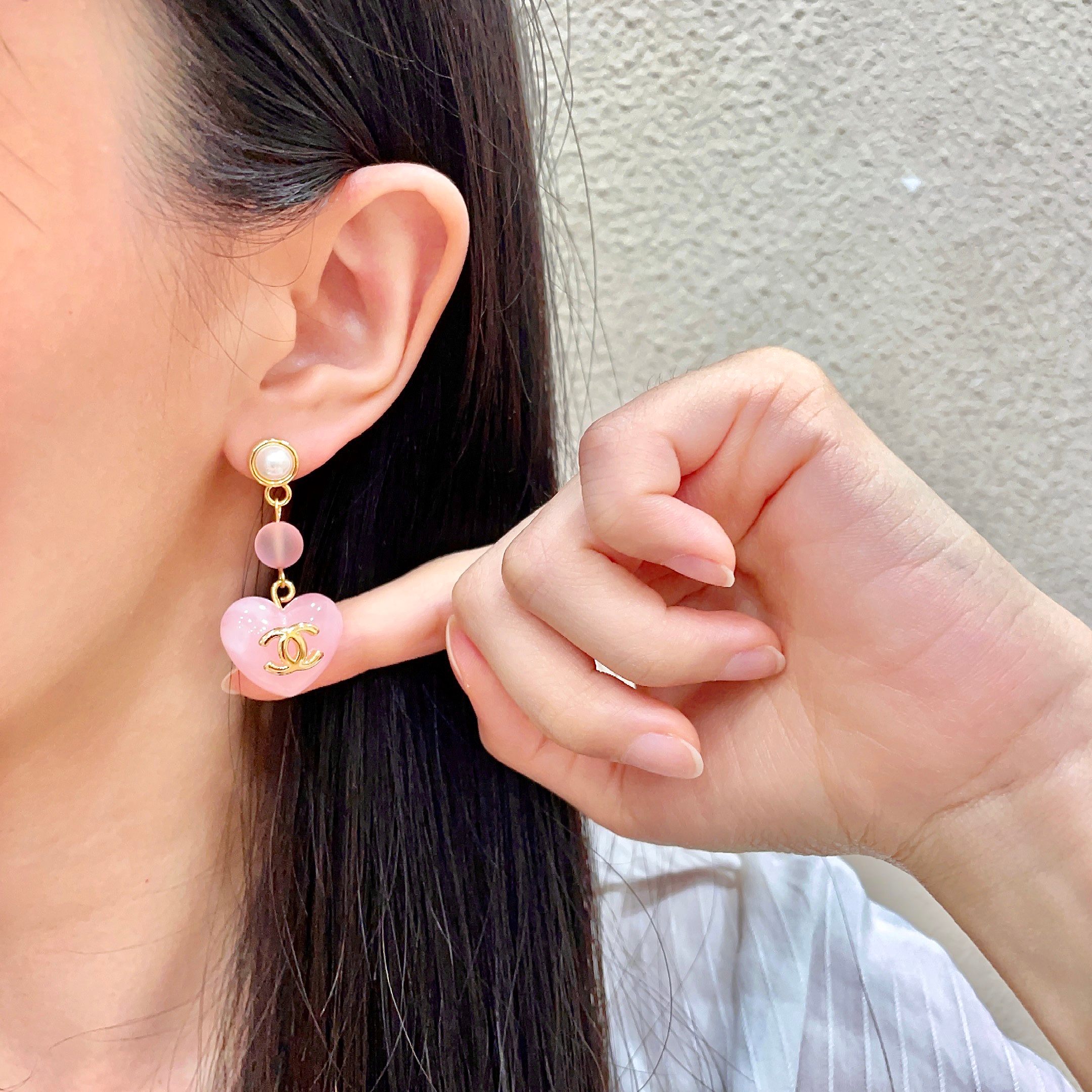 シャネル ハート CCロゴ ドロップピアス ピンク 詳細画像 2