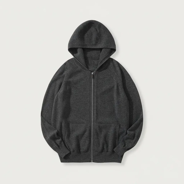 ロロ・ピアーナ ベビーカシミヤ フーデッド ジップアップ ボンバージャケット チャコールグレー