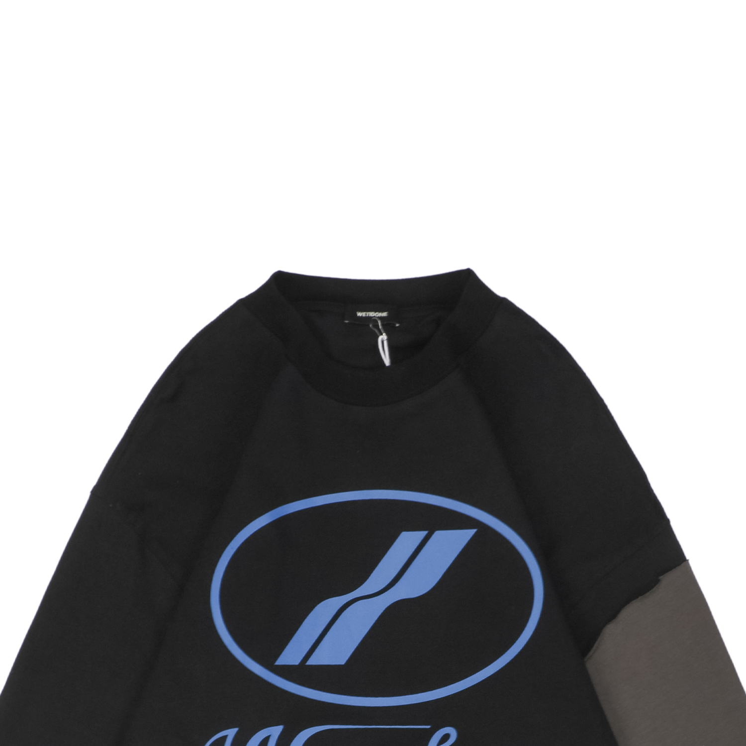 ウェルダン 袖切り替え コントラストプリント ロングTシャツ ブラック 詳細画像 2