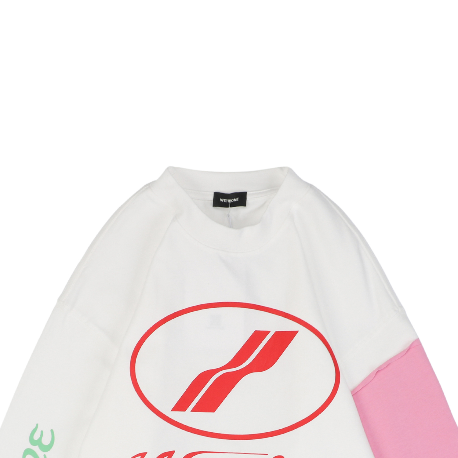 ウェルダン アームパッチワーク コントラストプリント 長袖Tシャツ ホワイト ピンク 詳細画像 2