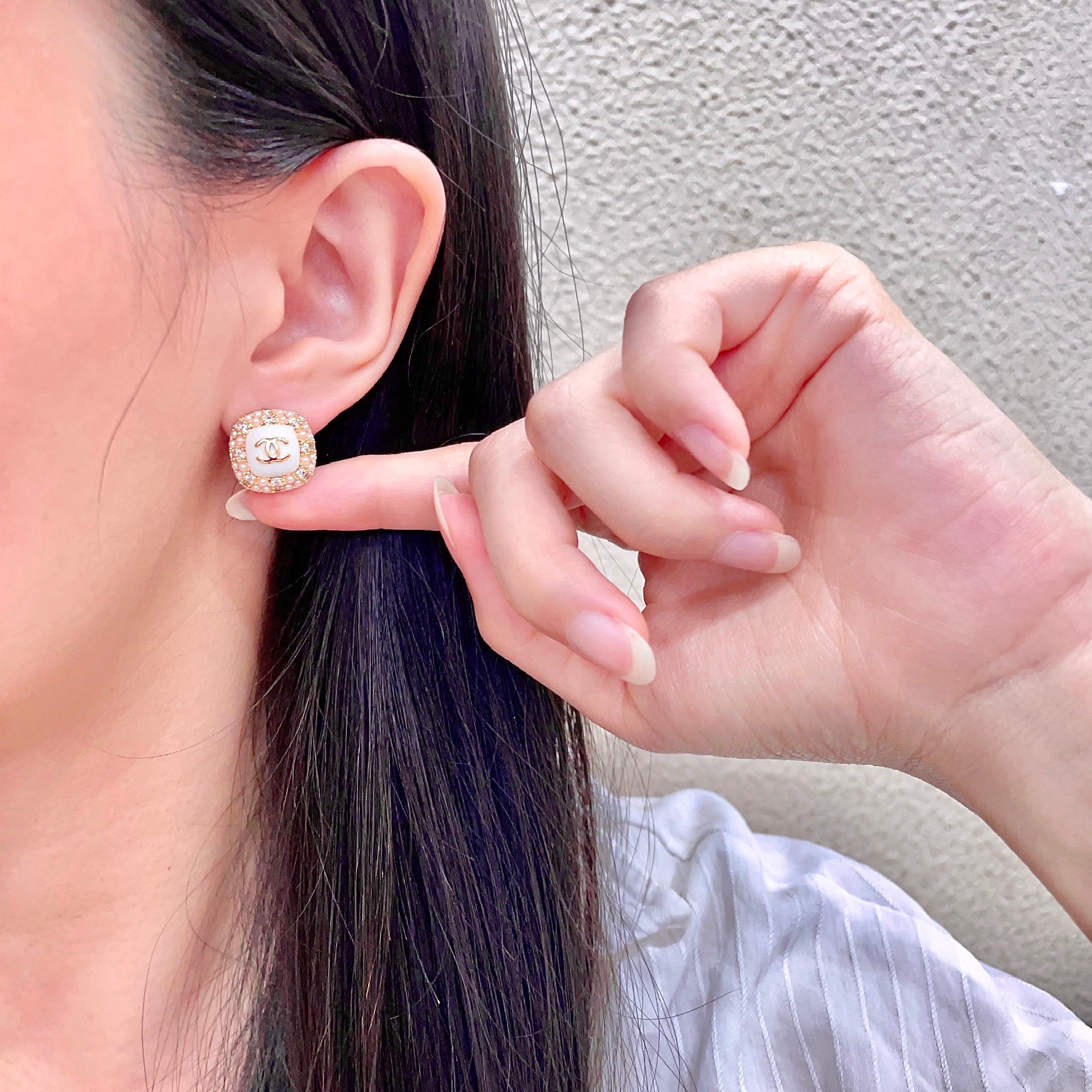 シャネル パール クリスタル スタッドピアス ホワイト 詳細画像 2