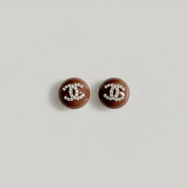 シャネル ヴィンテージ CCロゴ スタッドピアス ブラウン