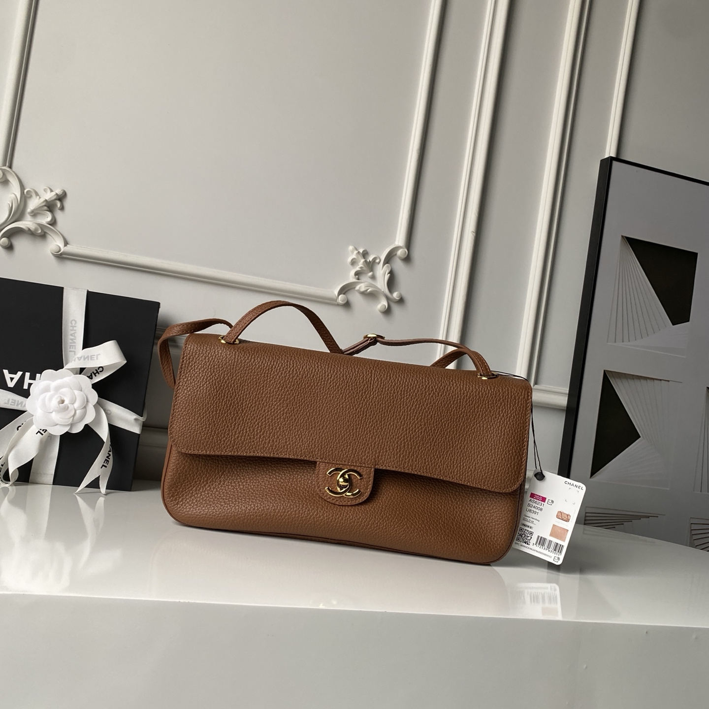 シャネル 長方形 フラップ ショルダーバッグ ゴールドブラウン 詳細画像 2