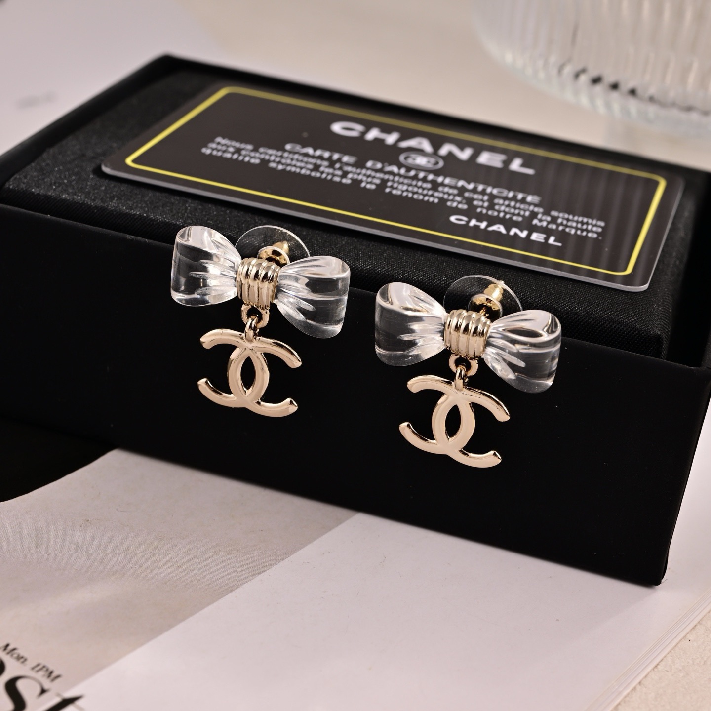 シャネル リボン ネックレス&ピアス セット ゴールド クリア 詳細画像 2