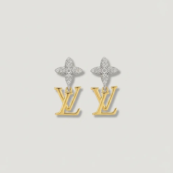 ルイ・ヴィトン LV Twig クリスタルフラワードロップピアス ゴールド×シルバー
