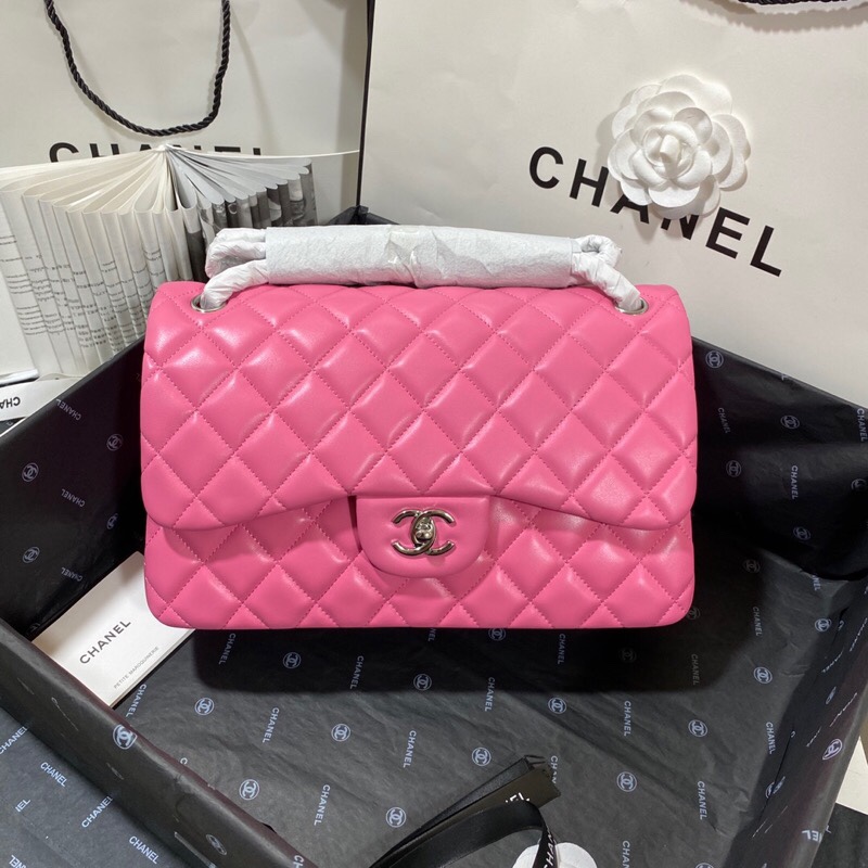 シャネル クラシック フラップ 2.55 チェーンショルダーバッグ 30cm ラムスキン ローズピンク 詳細画像 3