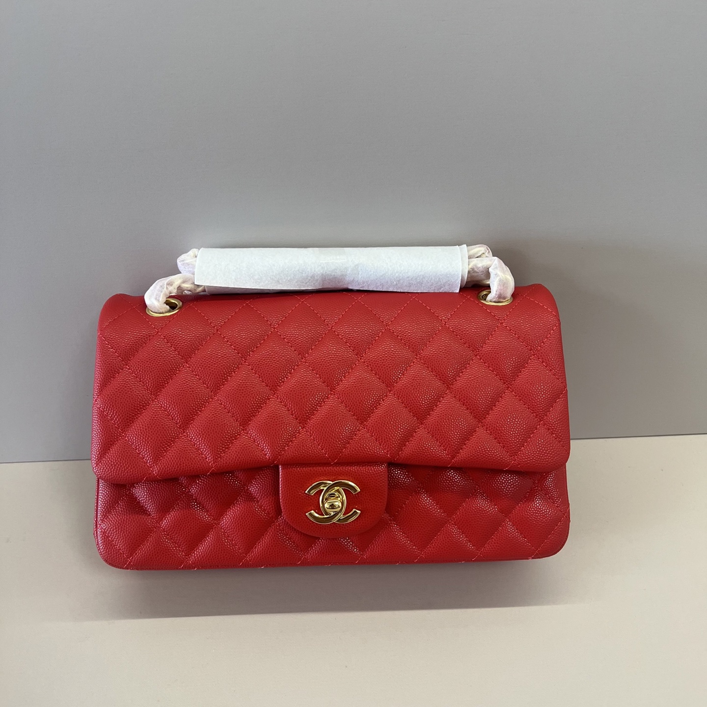 シャネル クラシックフラップ 2.55 チェーンショルダーバッグ 25cm キャビアスキン レッド 詳細画像 1