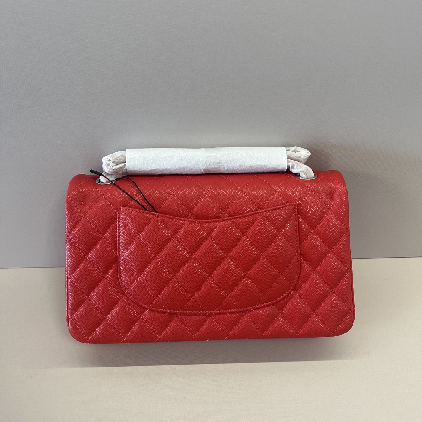 シャネル クラシックフラップ CF 25cm キャビアレザー チェーンショルダーバッグ レッド シルバー金具 詳細画像 2