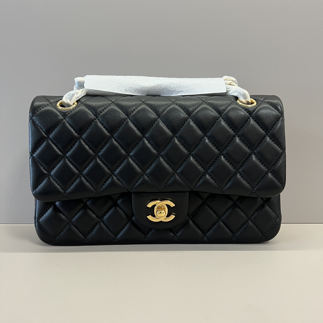 シャネル クラシックフラップ 2.55 ダイヤモンドキルティング CF 25cm ラムスキン チェーン ショルダー クロスボディバッグ ブラック ゴールド金具 詳細画像 1