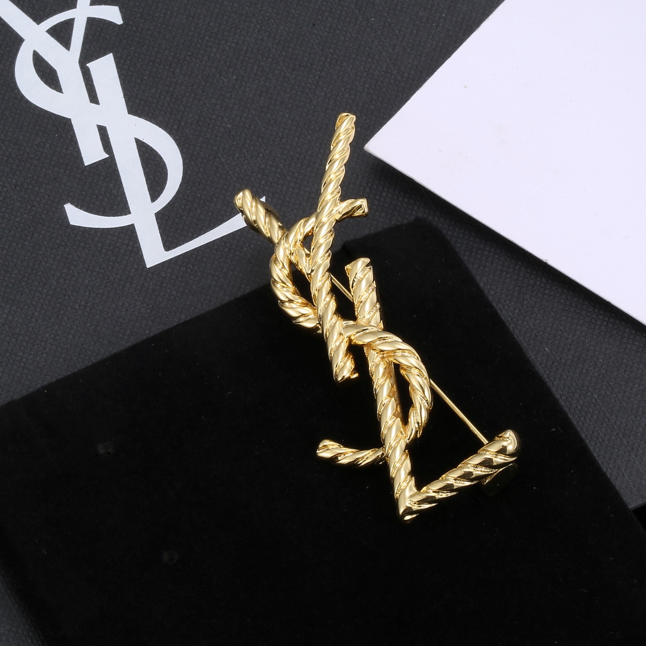 サンローラン YSL ロゴ ブローチ ツイストロープ ゴールド 詳細画像 1