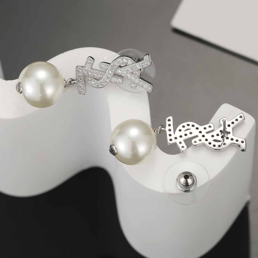 サンローラン YSL ロゴ クリスタルパールドロップピアス ゴールド 詳細画像 3