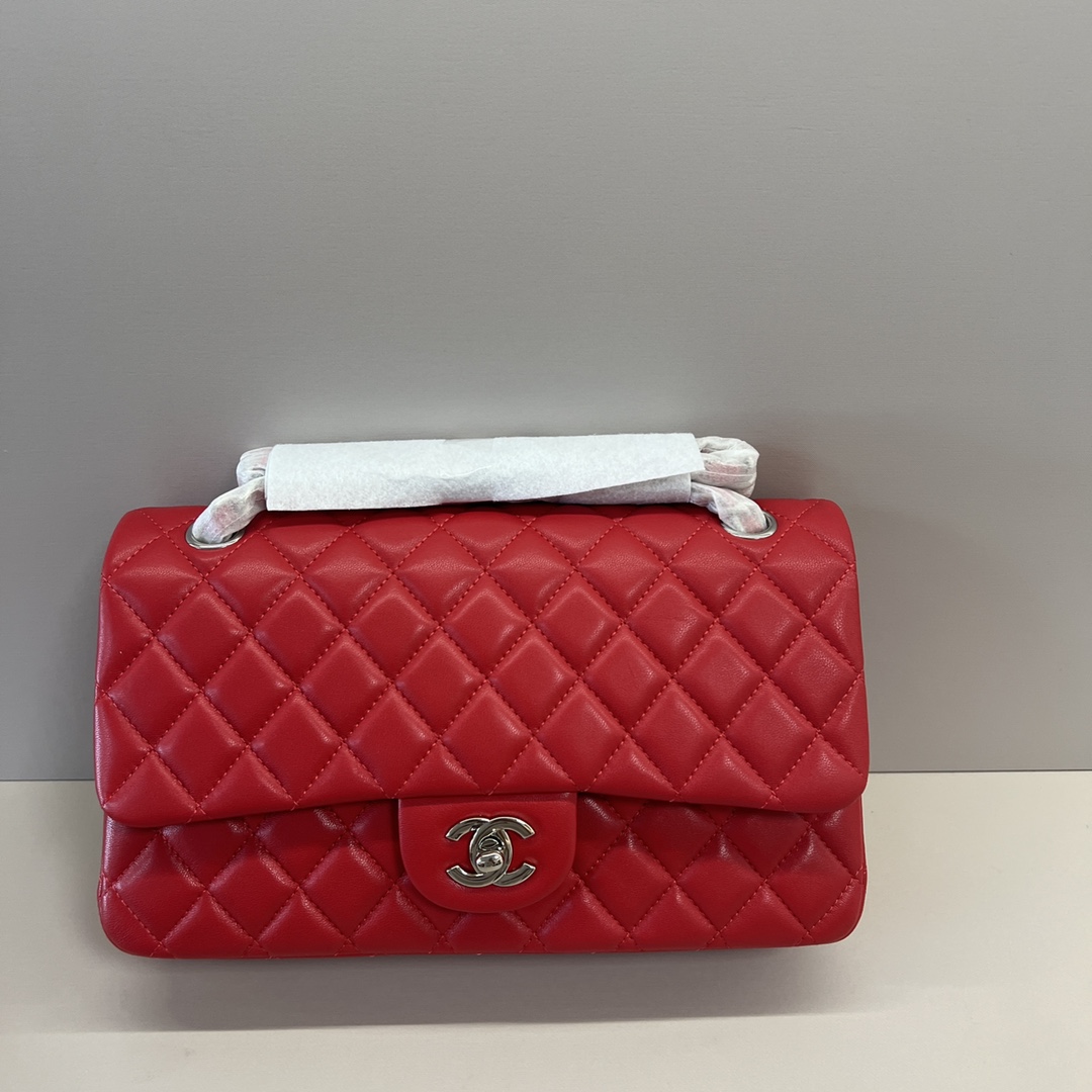 シャネル クラシック フラップ 2.55 ダイヤモンドキルト CF 25cm ラムスキン チェーンショルダーバッグ レッド シルバー金具 詳細画像 2