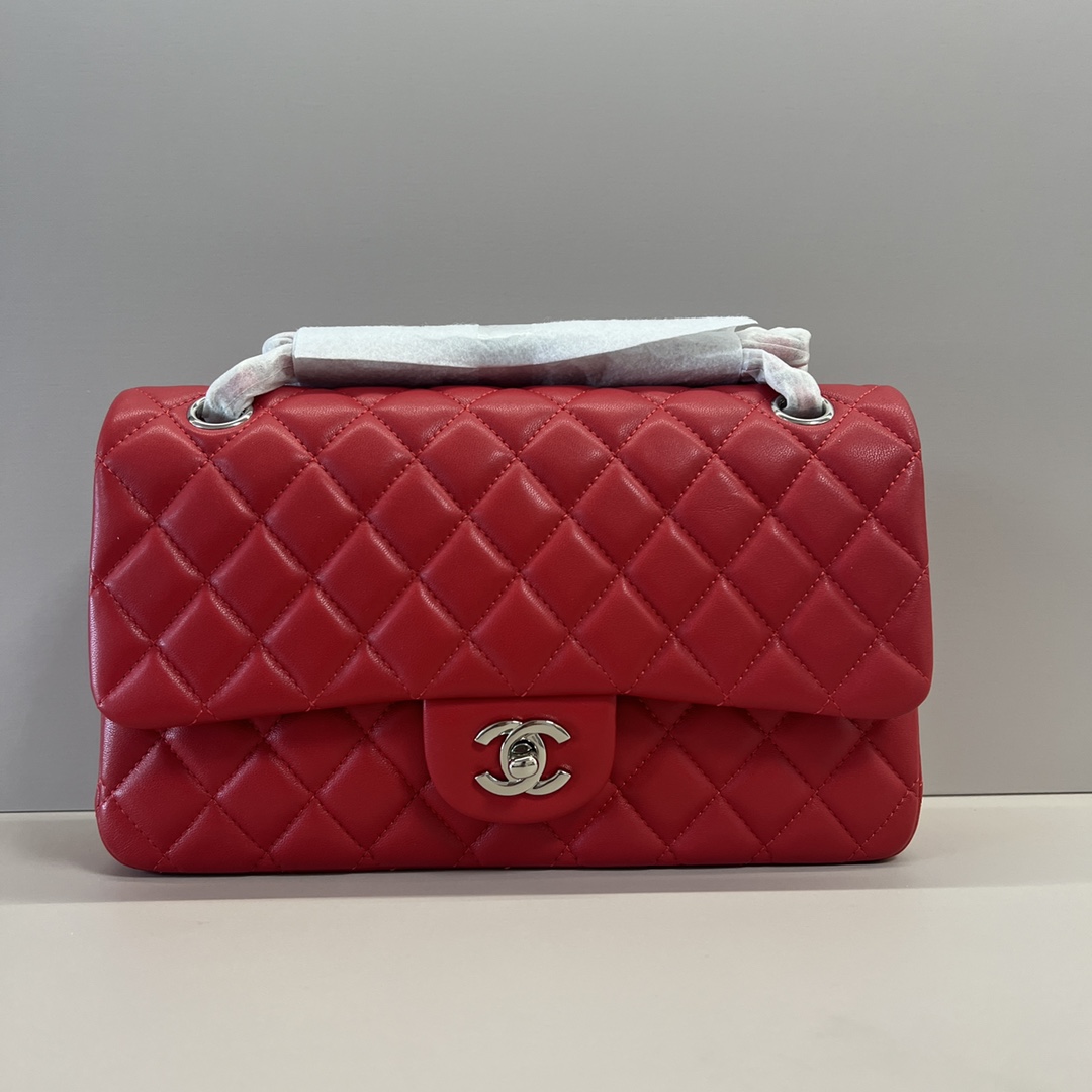 シャネル クラシック フラップ 2.55 ダイヤモンドキルト CF 25cm ラムスキン チェーンショルダーバッグ レッド シルバー金具 詳細画像 1
