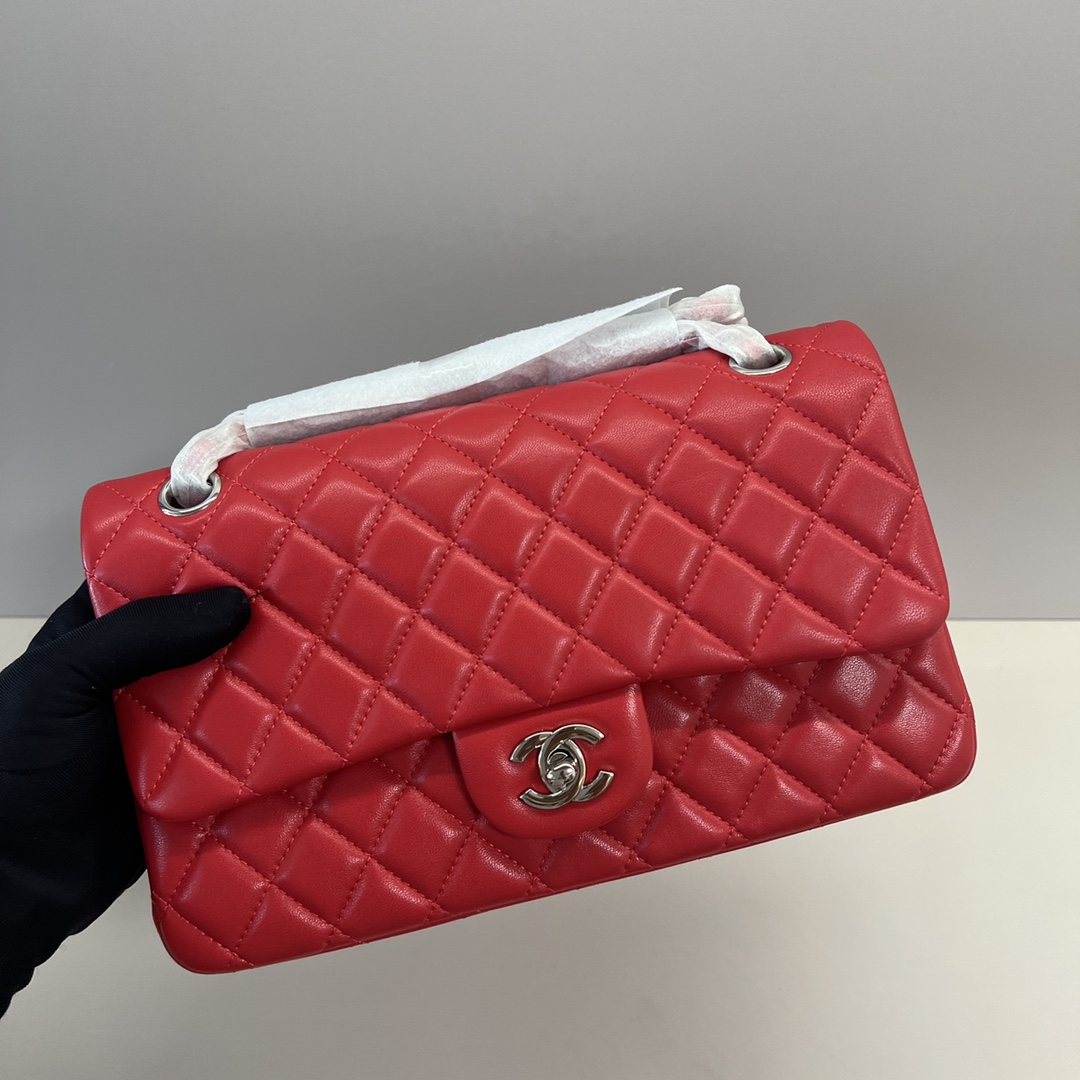 シャネル クラシック フラップ 2.55 ダイヤモンドキルト CF 25cm ラムスキン チェーンショルダーバッグ レッド シルバー金具 詳細画像 3