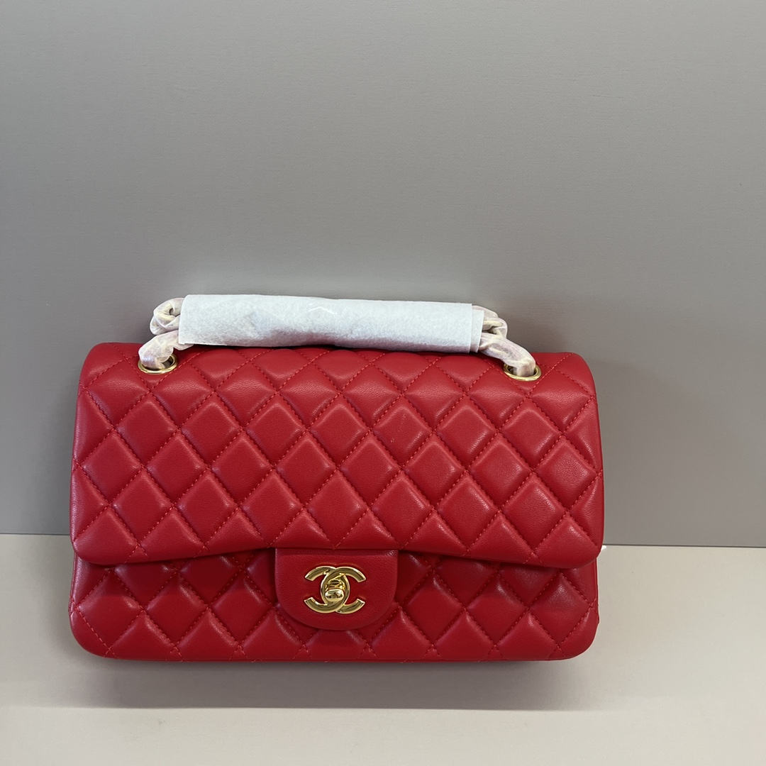 シャネル クラシックフラップ 2.55 ダイヤモンドキルティング CF 25cm ラムスキン チェーンショルダーバッグ レッド ゴールド金具 詳細画像 2
