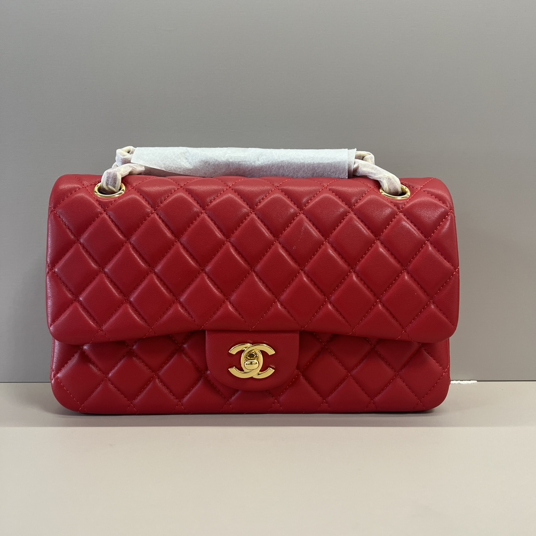 シャネル クラシックフラップ 2.55 ダイヤモンドキルティング CF 25cm ラムスキン チェーンショルダーバッグ レッド ゴールド金具 詳細画像 1