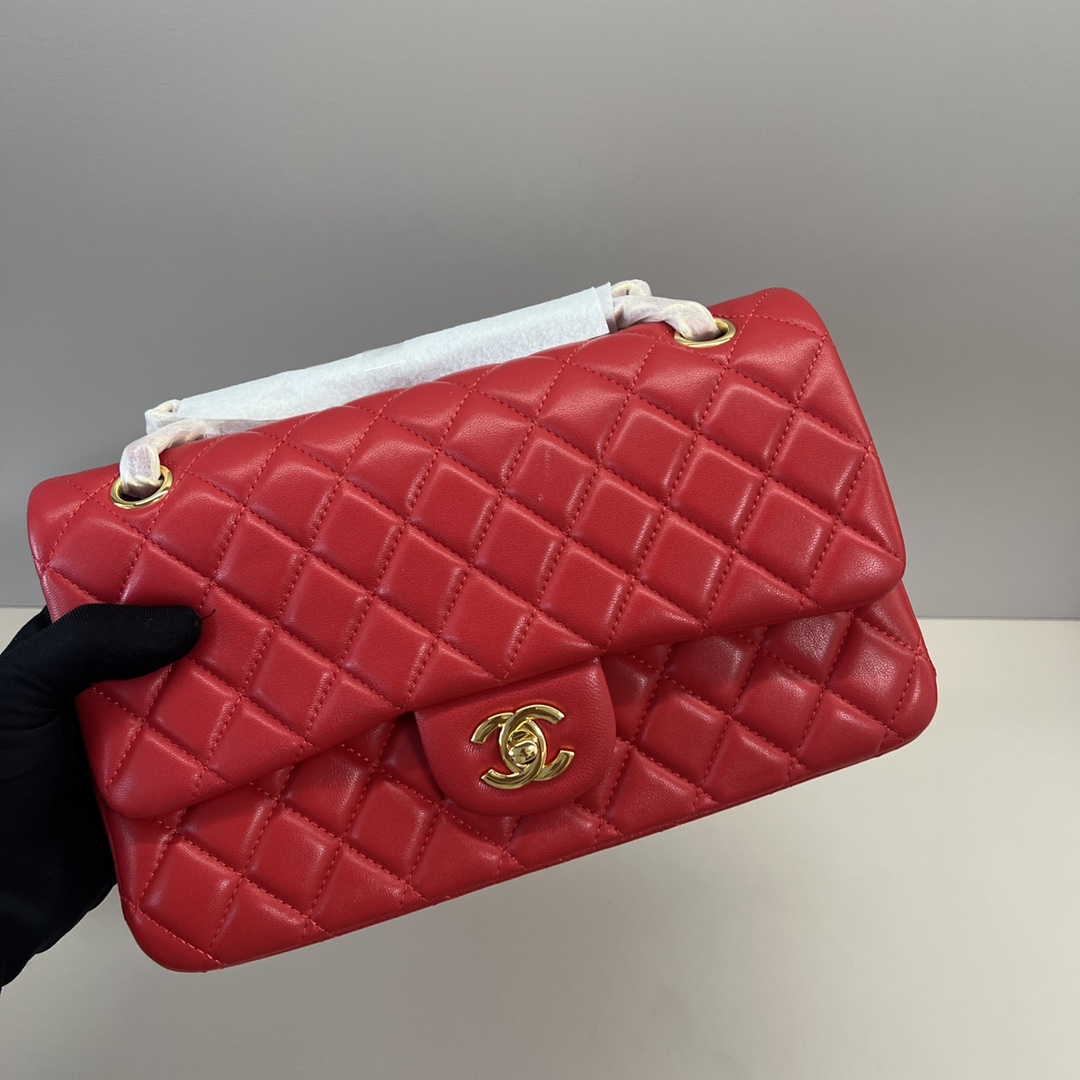 シャネル クラシックフラップ 2.55 ダイヤモンドキルティング CF 25cm ラムスキン チェーンショルダーバッグ レッド ゴールド金具 詳細画像 3
