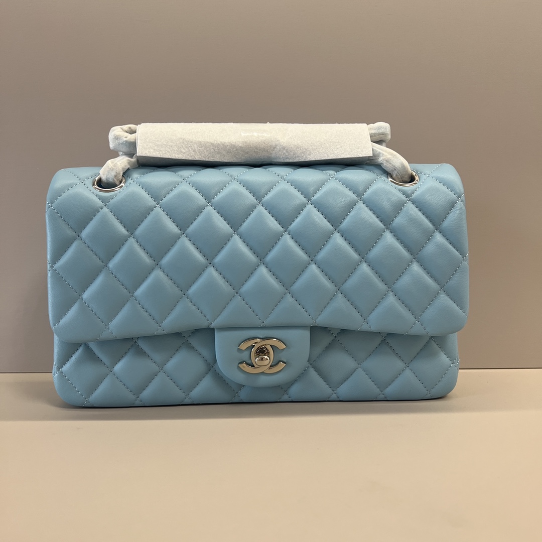 シャネル クラシックフラップ 2.55 ダイヤキルティング CF 25cm ラムスキン チェーンショルダーバッグ レイクブルー シルバー金具 詳細画像 1