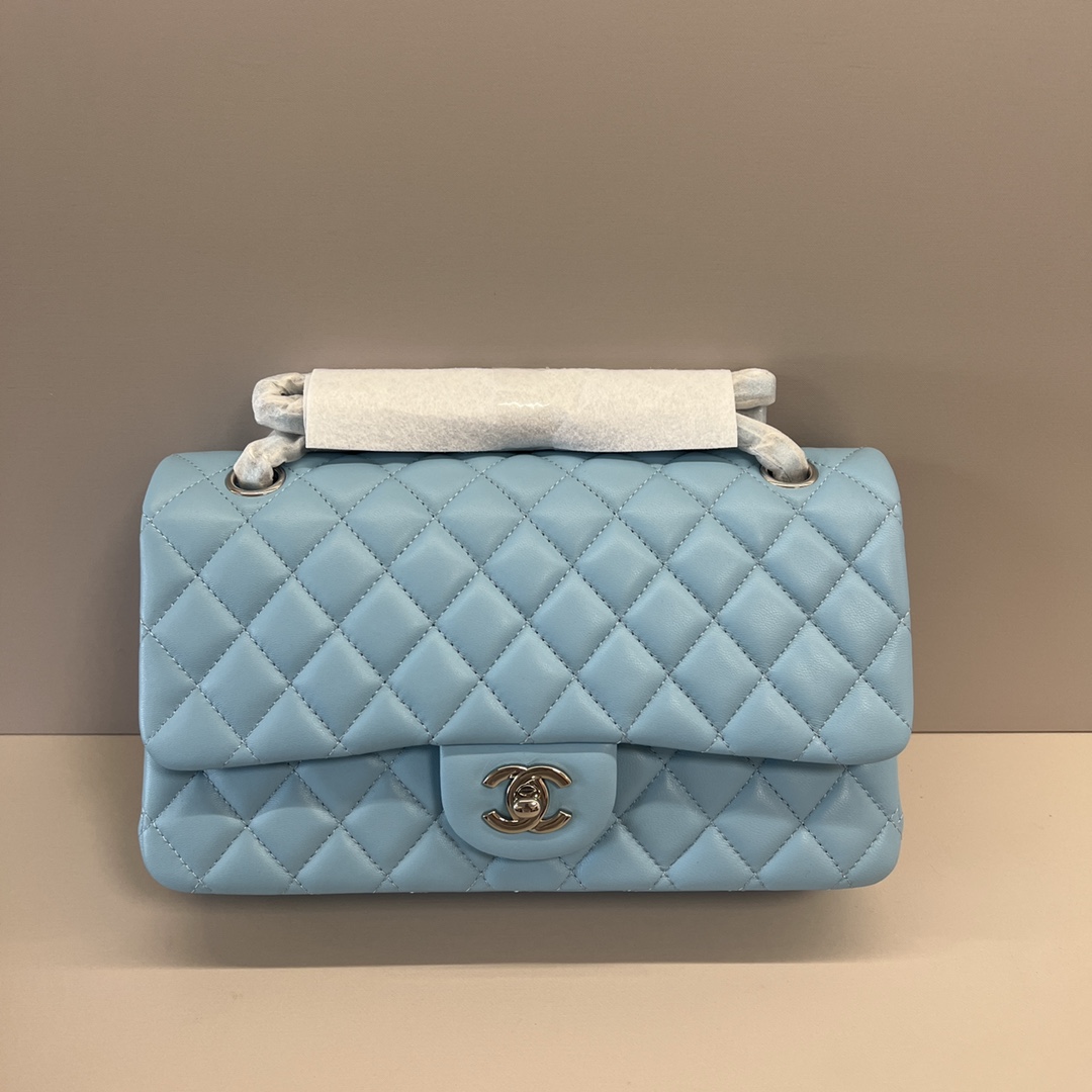 シャネル クラシックフラップ 2.55 ダイヤキルティング CF 25cm ラムスキン チェーンショルダーバッグ レイクブルー シルバー金具 詳細画像 2