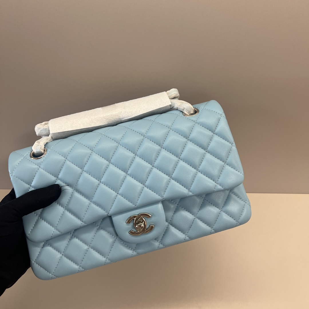 シャネル クラシックフラップ 2.55 ダイヤキルティング CF 25cm ラムスキン チェーンショルダーバッグ レイクブルー シルバー金具 詳細画像 3