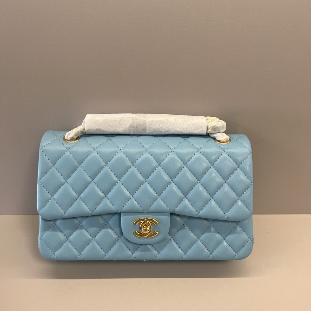 シャネル クラシックフラップ 2.55 チェーンショルダーバッグ 25cm ラムスキン レイクブルー ゴールド金具 詳細画像 2