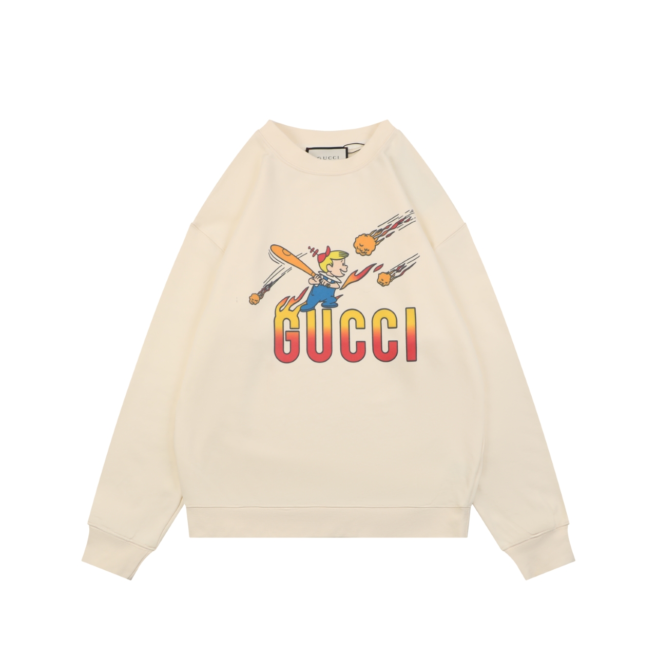 グッチ フレイム ベースボールガール プリント クルーネック スウェット クリーム 詳細画像 1