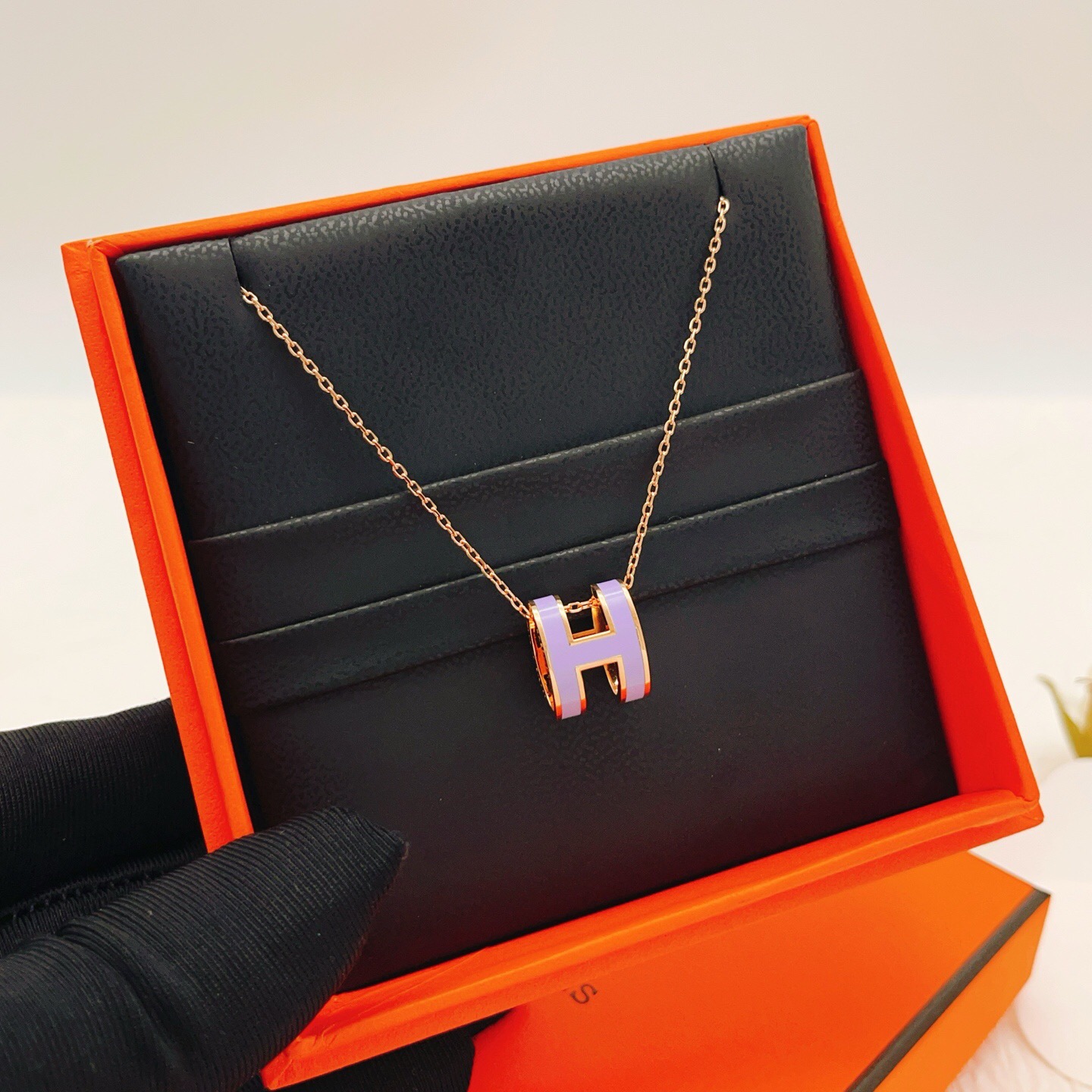 エルメス ローズゴールド ラージ パープル Hネックレス P60HX151 詳細画像 1