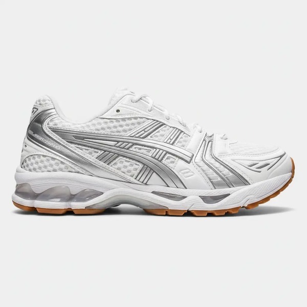 アシックス GEL-KAYANO 14 ホワイト シルバー メッシュ ガムソール ランニングシューズ by3936010