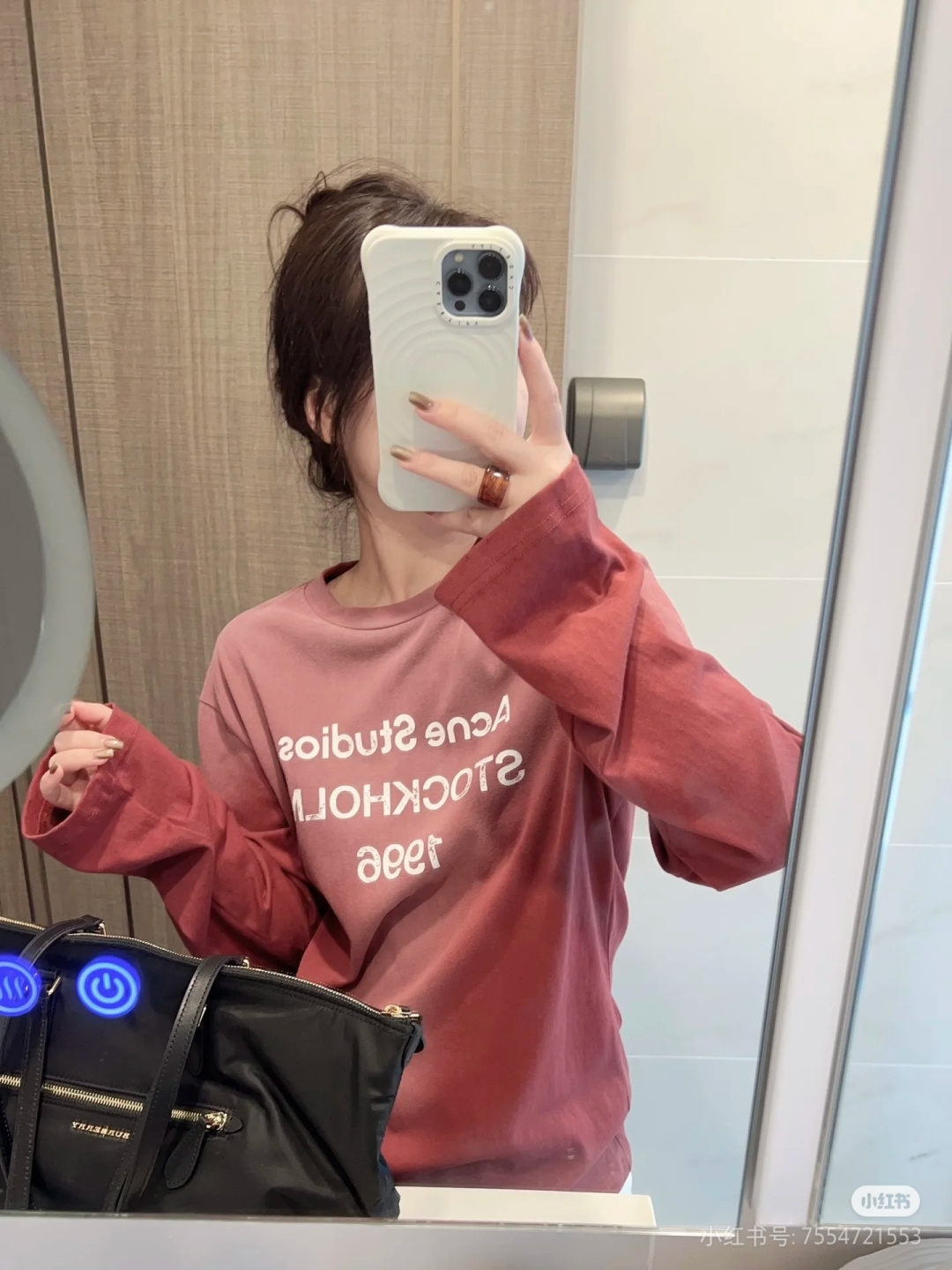 アクネ ストゥディオズ ヴィンテージ加工 レタリング ロングスリーブTシャツ ピンク A611220 詳細画像 2