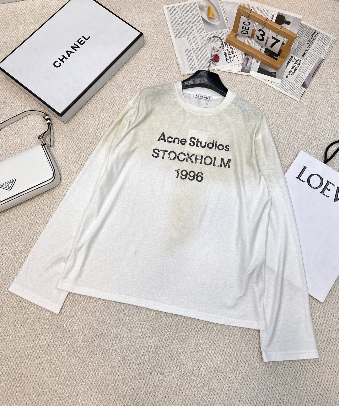 アクネ ストゥディオズ ヴィンテージ加工 レタリング ロングスリーブTシャツ ピンク A611220 詳細画像 3