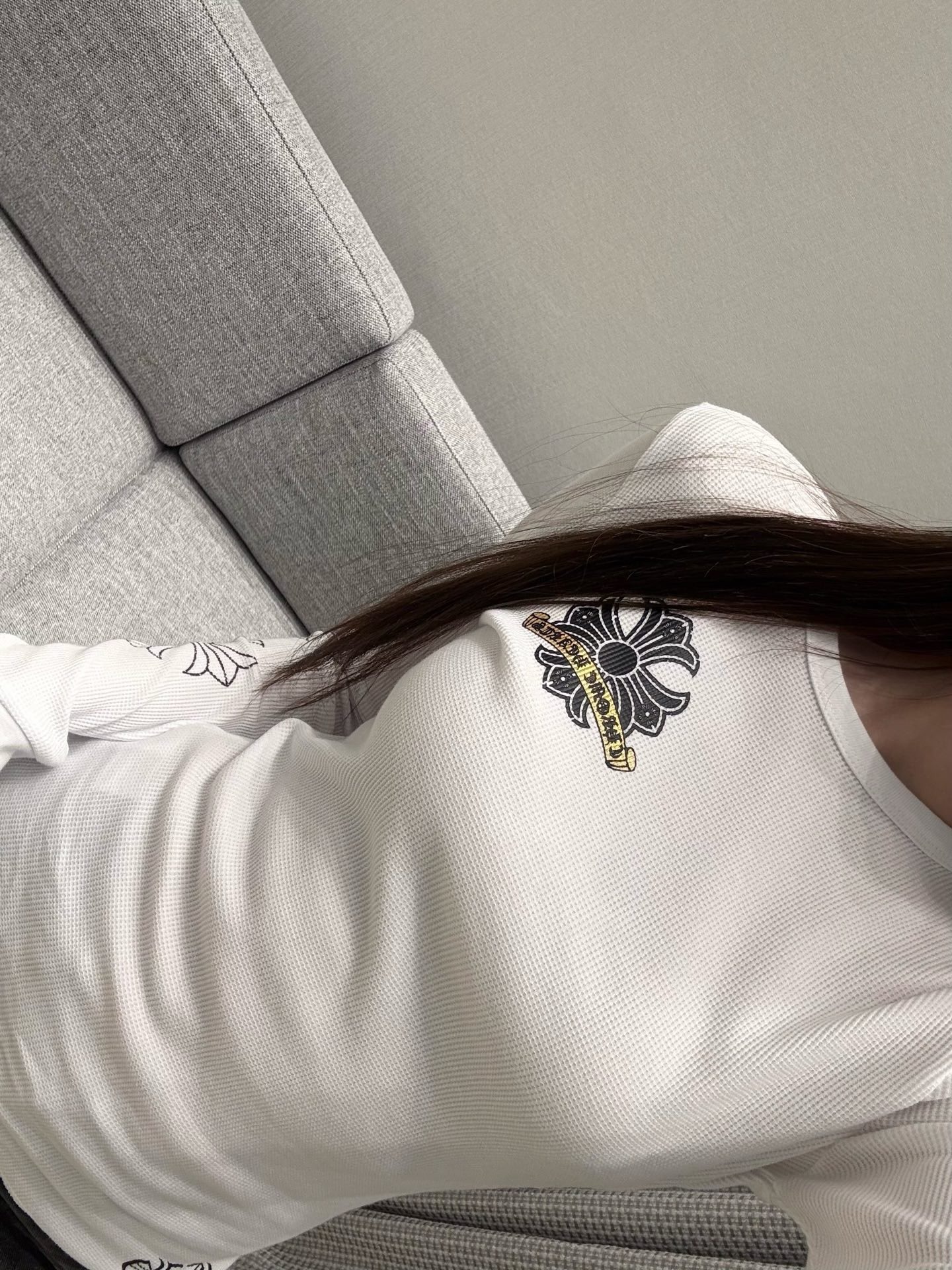 クロムハーツ クロスフラワー ワッフル スリム 長袖Tシャツ ブラック ホワイト K456240