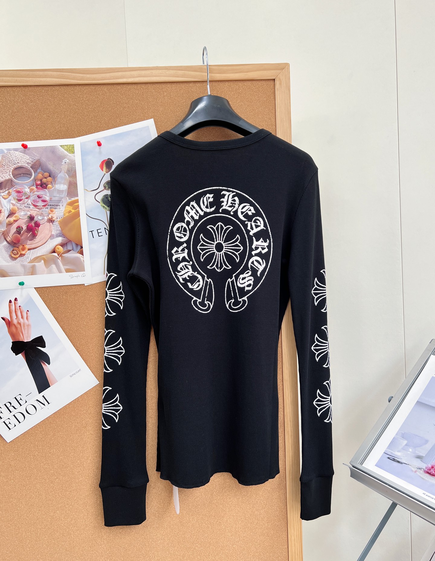 クロムハーツ クロスフラワー ワッフル スリム 長袖Tシャツ ブラック ホワイト K456240 詳細画像 2