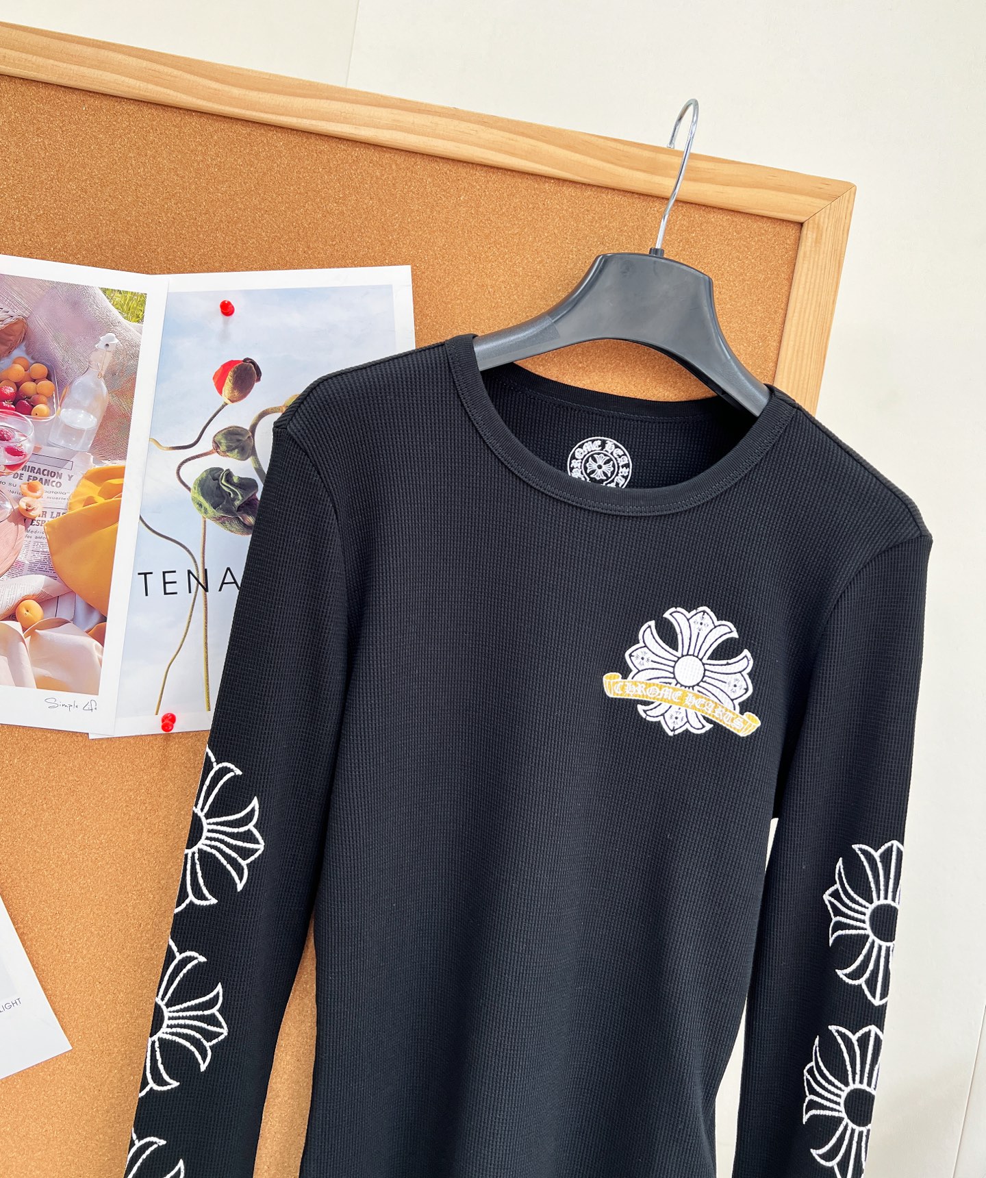 クロムハーツ クロスフラワー ワッフル スリム 長袖Tシャツ ブラック ホワイト K456240 詳細画像 3
