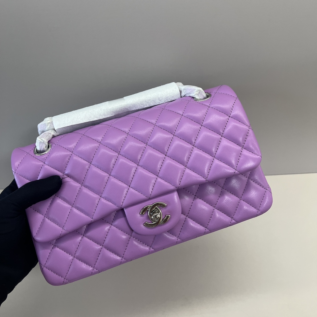 シャネル クラシック フラップ 2.55 ラムスキン チェーンショルダーバッグ 25cm ラベンダーパープル シルバー金具 詳細画像 3