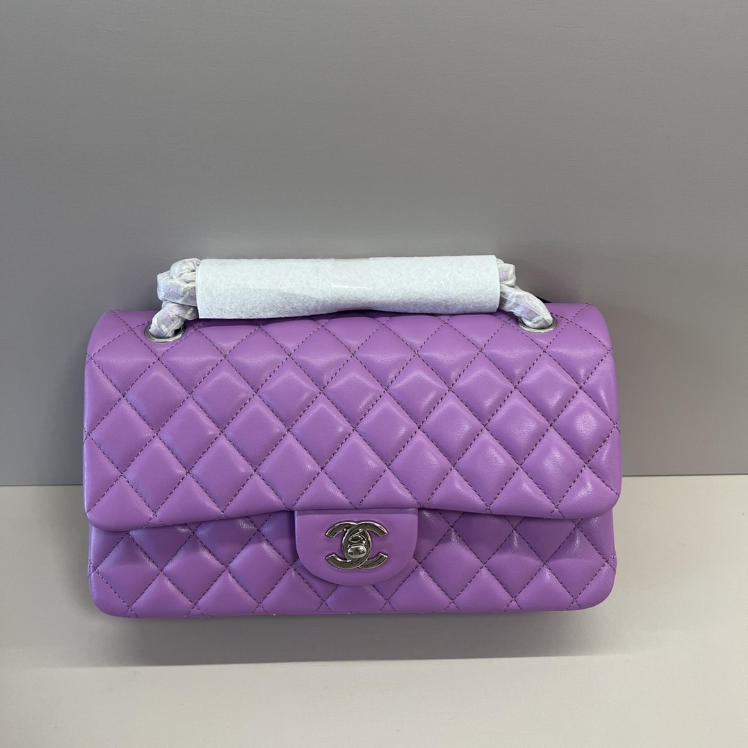シャネル クラシック フラップ 2.55 ラムスキン チェーンショルダーバッグ 25cm ラベンダーパープル シルバー金具 詳細画像 2