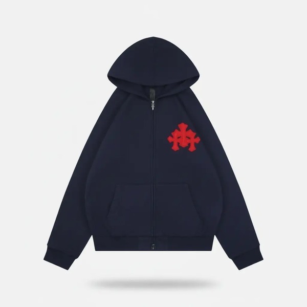 クロムハーツ レザーラベル フーデッドジップジャケット ネイビー
