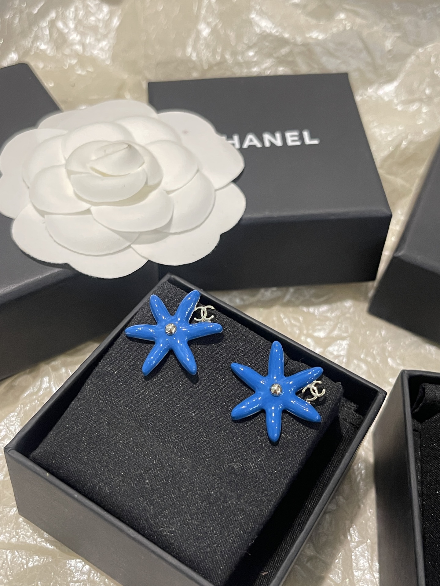 シャネル ヒトデ スタッドピアス イエロー×ブルー 詳細画像 3
